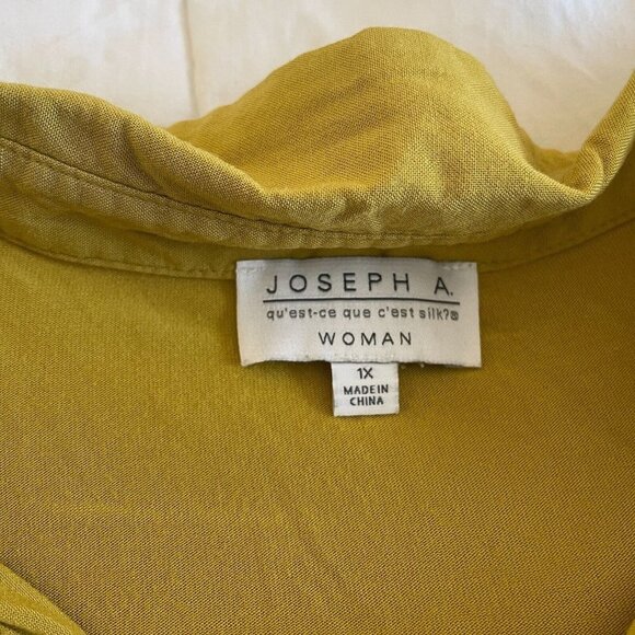 Joseph A Blouse Women Sz 1X Yellow Boho Chic Collar Roll Tab Dressy Smart Casual - Picture 5 of 10